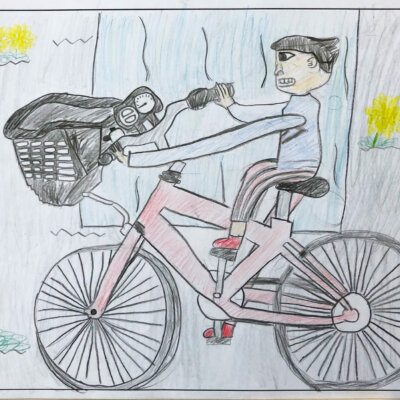 橋をわたる自転車 俱知安町立西小学校