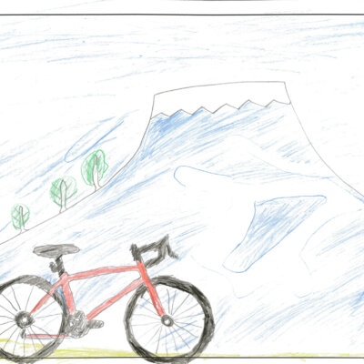 ニセコ小学校 山と写る自転車